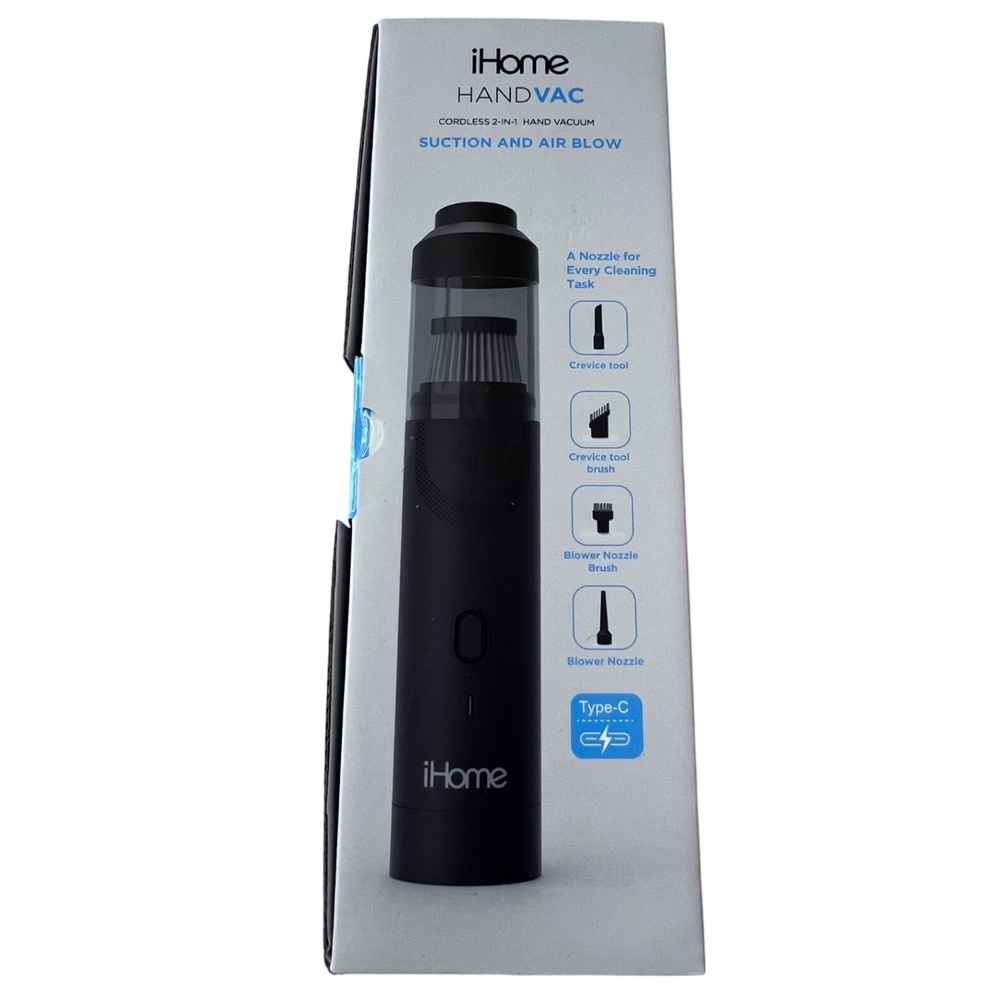 iHome HandVac‎ Cordless 2-in-1 Hand Vacuum Suction and Air Blow IHCV12-BLK Black